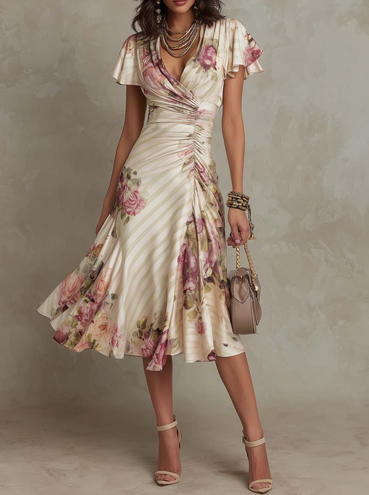 Alba – Vestido de satén floral elegante estilo retro