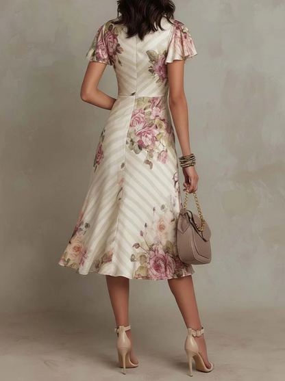Alba – Vestido de satén floral elegante estilo retro