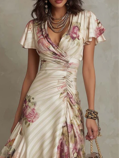Alba – Vestido de satén floral elegante estilo retro