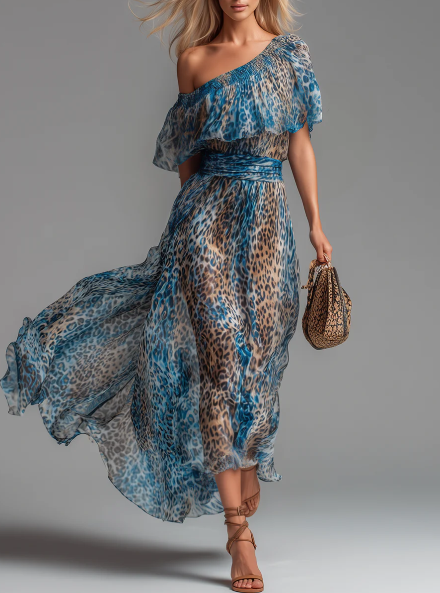 Selvaggia - Vestido de gasa con estampado de leopardo