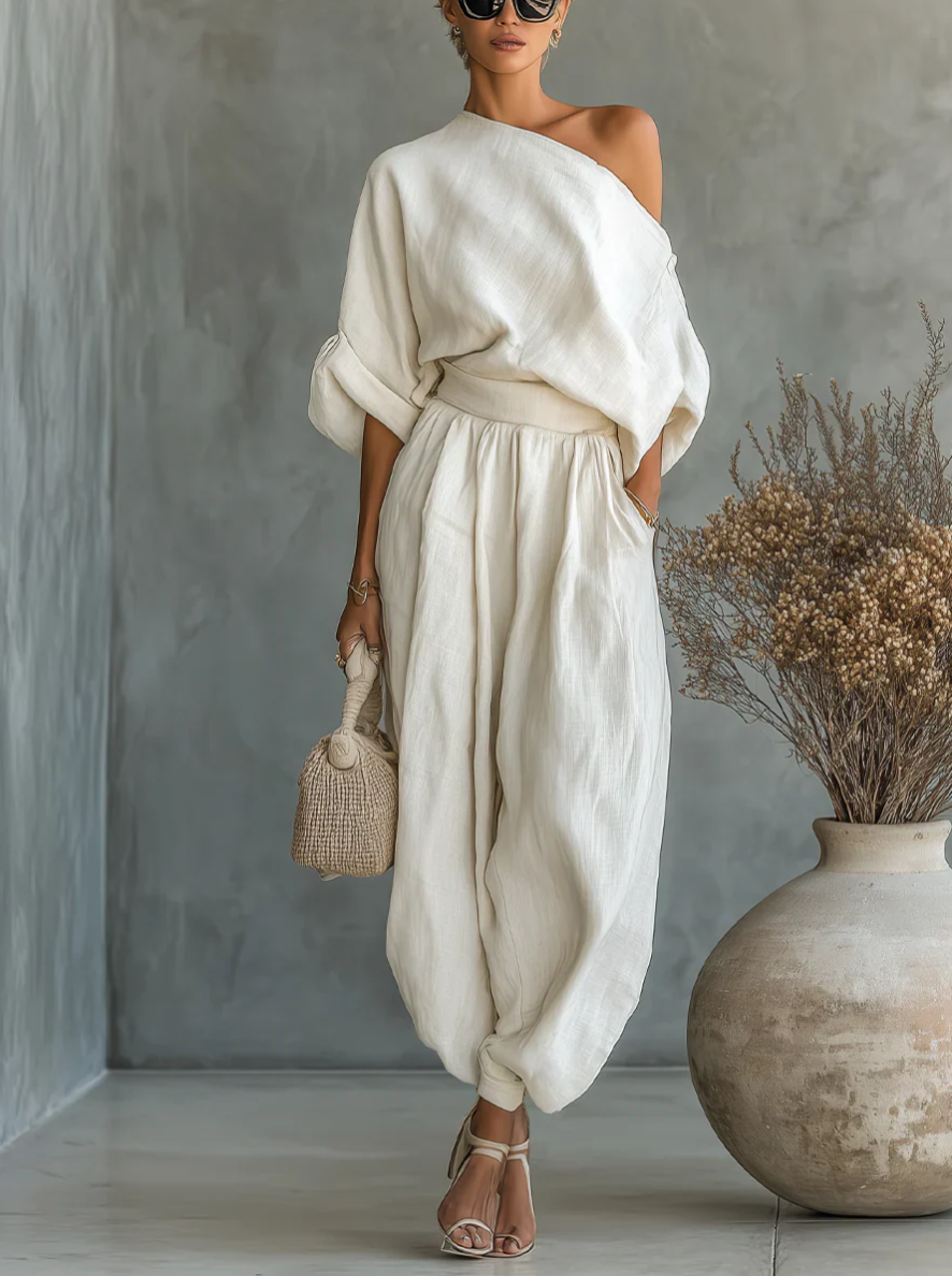 Eleonora - Conjunto elegante de dos piezas con un hombro descubierto