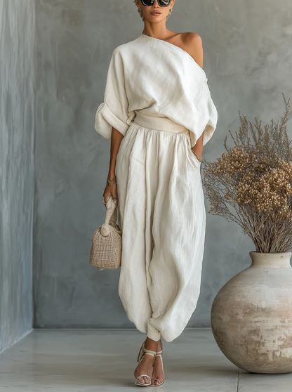 Eleonora - Conjunto elegante de dos piezas con un hombro descubierto