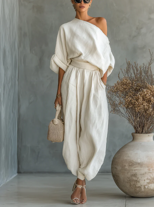 Eleonora - Conjunto elegante de dos piezas con un hombro descubierto