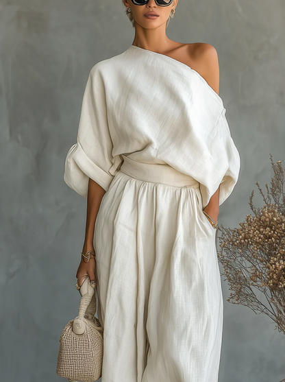 Eleonora - Conjunto elegante de dos piezas con un hombro descubierto